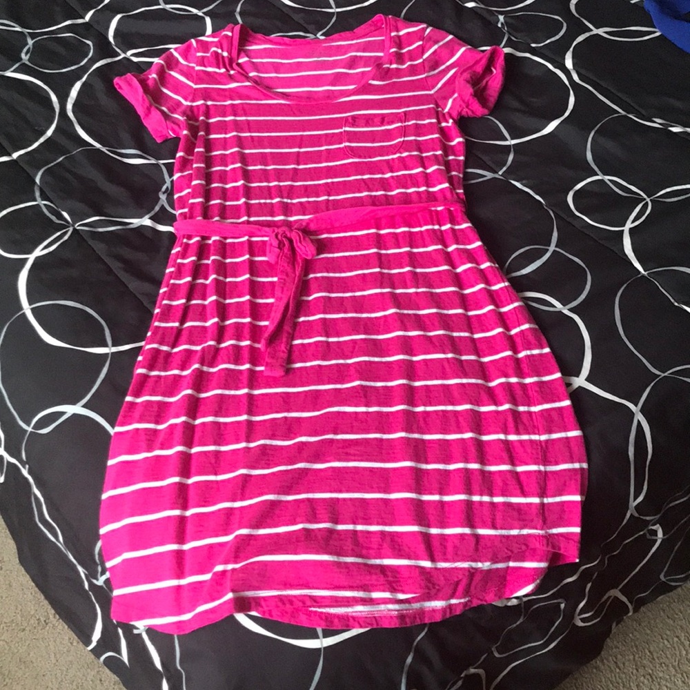Striped casual summer dress, pink & white